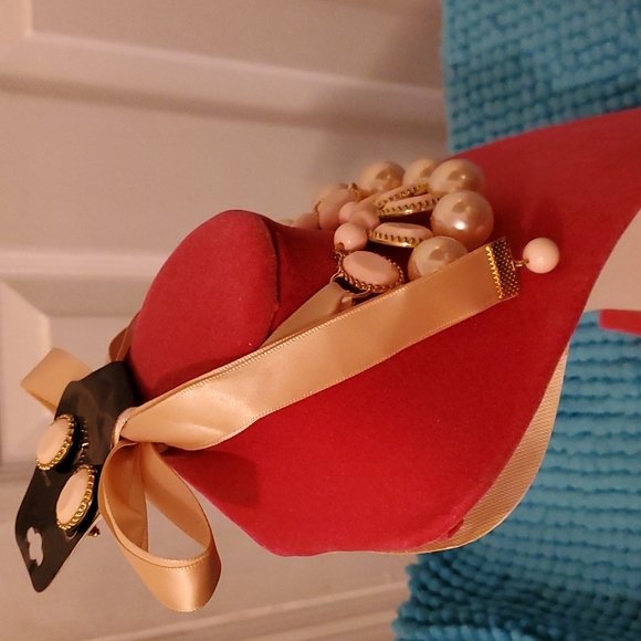 (Never Worn) Pink 3-row beads ribbon statement necklace set - Picture 2 of 3